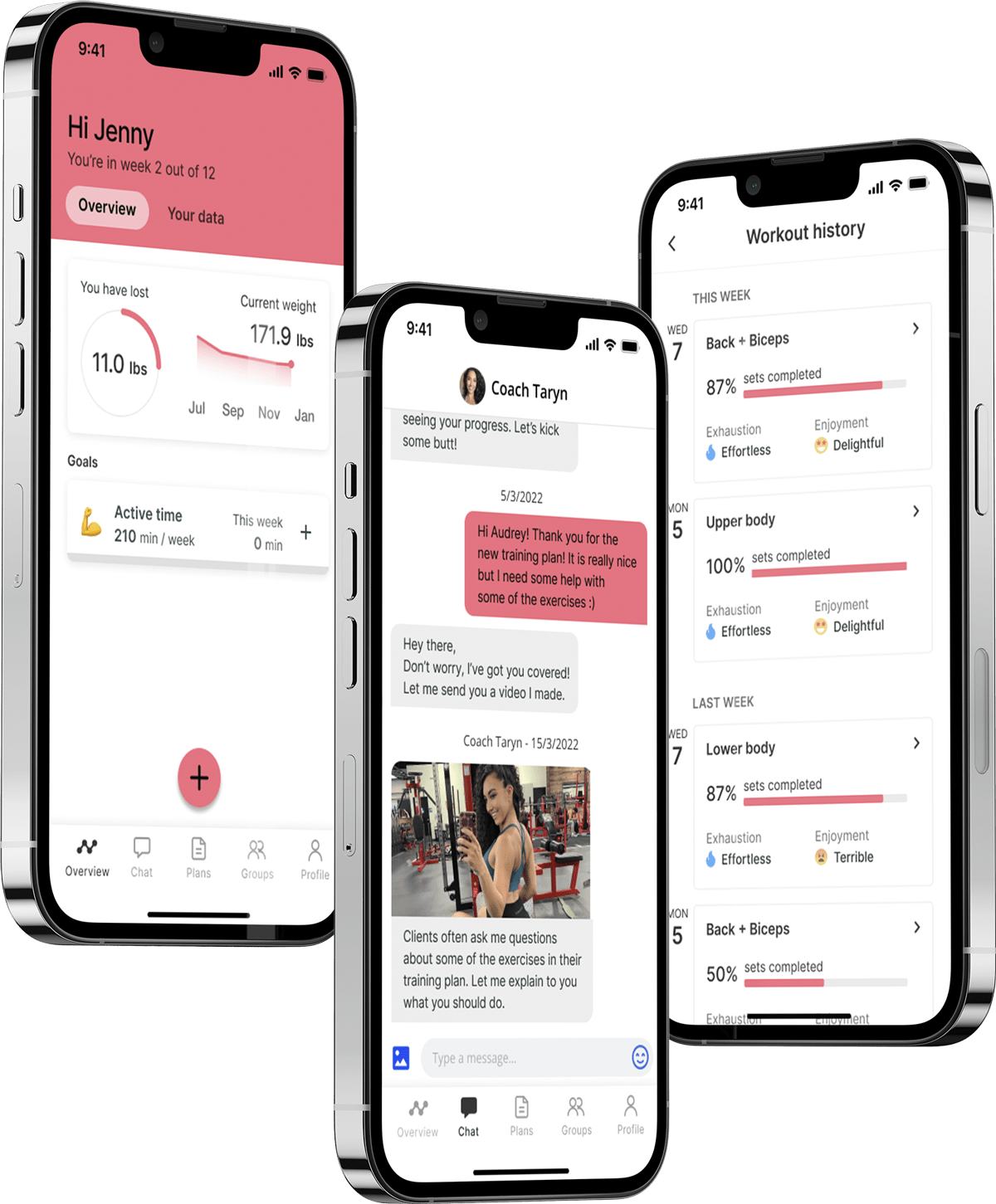 A mockup of the coaching app showcasing the features.